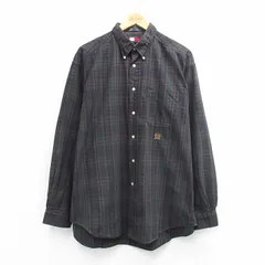 XL/古着 トミーヒルフィガー 長袖 ブランド シャツ メンズ 90年代 90s ワンポイントロゴ コットン ボタンダウン 緑他 チェック 26mar09