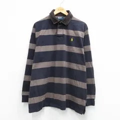 XL/古着 ラルフローレン 長袖 ブランド ラガー シャツ メンズ 90年代 90s ワンポイントロゴ 大きいサイズ コットン 濃紺他 ストライプ【spe】 26mar09