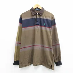 L/古着 ラルフローレン 長袖 ブランド ラガー シャツ メンズ 90年代 90s ワンポイントロゴ コットン 薄緑他 ストライプ 26mar09