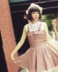 ヴィンテージ リズリサ 姫ギャル ツイード チェック サスペンダー ONE PIECE