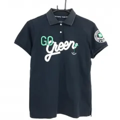 パーリーゲイツ 半袖ポロシャツ ネイビー×白 フロント英字 レディース 2(L) ゴルフウェア PEARLY GATES