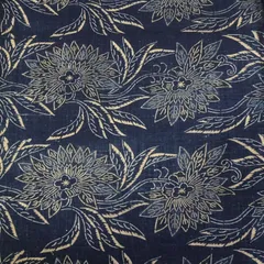 アンティーク　木綿　2色型染め　ハギレ　1巾　花　古布【232512】