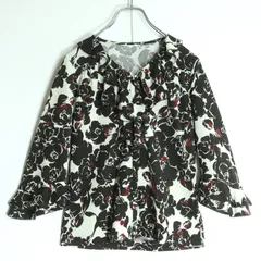 インゲボルグ★フリルブラウス サイズ11 ベージュ×黒系 前開き カメリアpt♪薄手 z19231