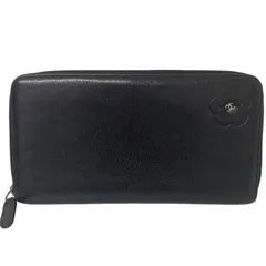 CHANEL シャネル カメリア ラウンドファスナー A50092 ブラック レザー 長財布 レディース 【中古】 42603K328