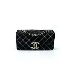 シャネル CHANEL バッグ ショルダーバッグ レザー ブラック 黒 シルバー ミニマトラッセ ココマーク シングルフラップ ダブルチェーン ビーズステッチ