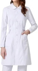 COZENTA ナース服 白衣 レディース ワンピース ラウンドネック 診察衣 ストレッチ 医療用 (ホワイト,  L)