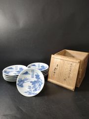 五代 佐藤走波 作 有田焼 染付山水 方銘々皿 角皿 五客 共箱 - メルカリ