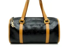 イヴ サンローラン ヴィンテージ 筒型 ハンドバッグ トート ミニボストン モノグラム YSL PVCレザー 黒 ブラック Yves Saint Laurent 5984h