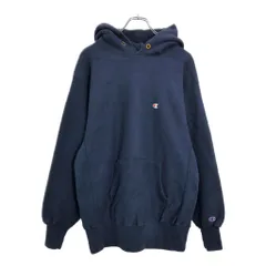 90年代 USA製 Champion チャンピオン ワンポイントロゴ 刺繍 パーカー ネイビー(メンズ XL)中古 古着 V6163のサムネイル