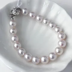 あこや本真珠 テリ抜群 9-9.5mm ブレスレット 大粒 SILVER 花