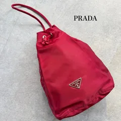 美品 PRADA 巾着バック ナイロン 三角ロゴプレート レッド ハンドバック トライアングルロゴ 白タグ