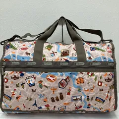 1278　LeSportsac　レスポートサック　 ボストンバッグ　2way　旅行　大容量　 ラージウィークエンダー　地図　総柄　 ナイロン　軽量　レディース