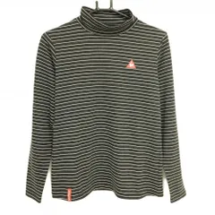 【超美品】ルコックゴルフ 長袖ハイネックシャツ 杢ダークグレー×白 ボーダー ロゴ刺しゅう レディース L ゴルフウェア le coq sportif