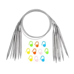 【送料無料】棒針 編み針 輪針 80cm 9本セット 9サイズ 棒針 ミニ輪針 ステンレス製 編み棒 手あみ針 手編み道具 手芸道具 編み物用