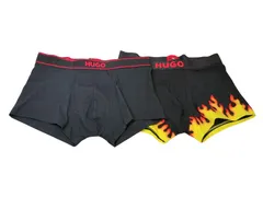 HUGO BOSS ヒューゴボス ボクサーパンツ メンズ Mサイズ 海外サイズ　ロゴ　2枚セット アンダーウェア 下着　ブラック 黒 炎 ファイヤー　トランクスのサムネイル