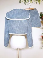 ツイードセットアップ クロップドジャケット スカート 55 ブルー S