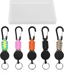 LEONTOOL 鍵 リールキーホルダー カラビナ付き 5個セット 伸縮性リール式キーリール 耐摩耗 紛失防止 金属ワイヤー 巻き取り 錆びない 伸びる 耐荷重250g 小型 軽量 おしゃれ 持ち運び 多機能 5色 (多色,  S 最長60cm)