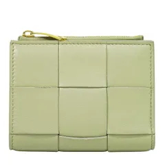 本物 ボッテガ ヴェネタ BOTTEGA VENETA カセット スモール 二つ折り 折財布 コンパクトウォレット レザー ライトカーキ 財布 ウォレット 中古・
