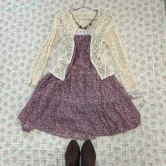 アイボリー カーディガン + 花柄 レース ONE PIECE set