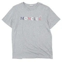 SALE【極美品】MONCLER モンクレール 半袖カットソー サイズ L メンズ 2021年製 ラバーロゴプリント トリコロール ワッペン コットンジャージー 天竺 トップス グレー 灰色 トルコ製