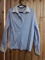 Grove 青 ストライプ バイカラー シャツ (フリーサイズ)