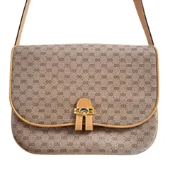 GUCCI オールドグッチ マイクロGG PVC/レザー フラップ ショルダーバッグ ベージュ T2603-k119