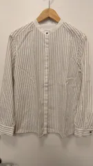 M02　ヒューマンウーマン　HumanWoman　ノーカラー　ストライプシャツ　コットン100%　Mサイズ　洗濯OK