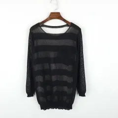 レディース ストライプバイカラー シースルーニット