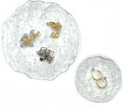 Flatland ジュエリートレイ アクセサリートレイ ガラス 小物置き おしゃれ 撮影小物 インテリア 収納 雑貨 (大小2個セット,  中)