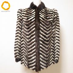 美品✨染めミンク シェブロンデザイン 本毛皮 リアルファーコート 11号 