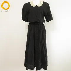 #skc カネコイサオ KANEKO ISAO ワンピース 黒 半袖 刺繍 花柄 バラ 鍵編み レース ベルト付き ロング レディース [970854]