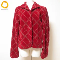 #wnc エトロ ETRO ジャケット 42 赤 ベロア スタンドカラー 刺繍 チェック ヴィンテージ イタリア製 レディース [908548]