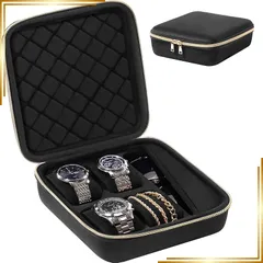 【新品】 ProCase 旅行用オッチケース、メガネ、アクセサリー用の4スロットハードシェル収納ボックス、女性と男性用のジッパー付きオーガナイザーバッグ 1