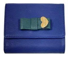 未使用 ポールスミス 財布 三つ折り　コンパクト　ハート　リボン　ゴートスキン　ブルー　青 レディース メンズ レザー Paul Smith　PWU902　のサムネイル