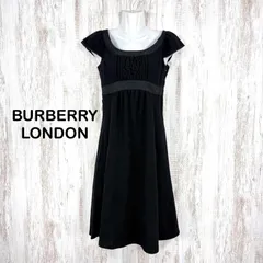 BURBERRY BLUE LABEL バーバリーブルーレーベル フロントギャザー フリル チェック ウール アンゴラ カシミヤ シルク フレンチスリーブ フレアワンピース ブラック