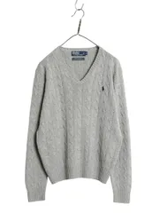 【お得なクーポン配布中!】 00s ポロ ラルフローレン ケーブル ニット セーター メンズ M 古着 オールド 高級 100% シルク 長袖ニット Vネック ワンポイント きれいめ