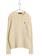 【お得なクーポン配布中!】 ポロ ラルフローレン コットン ケーブル ニット セーター メンズ S / 長袖ニット ワンポイント クルーネック シンプル トップス ナチュラル