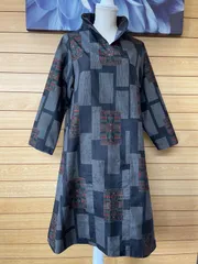 着物リメイク　大島紬　スタンドカラー　ワンピース