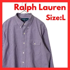【美品】古着　ラルフローレン　ボタンダウンシャツ　ギンガムチェック　白・紫　L
