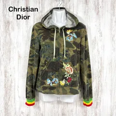00s Christian Dior クリスチャンディオール ガリアーノ期 カモフラージュ 迷彩 花柄刺繡 フルジップアップ パーカー グリーン レディース 長袖 トップス y2k 平成ファッションのサムネイル