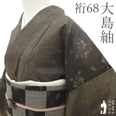 【中古】 本場大島紬 袷 着物 リサイクル 正絹 大島紬 ７マルキ カタス式 泥染 こげ茶 四色縦ぼかし 桜 花 カジュアル 上質 春 秋 冬 大島 仕立て上がり 身丈165 裄丈68 Ｌサイズ 美品 みやがわ sb17267
