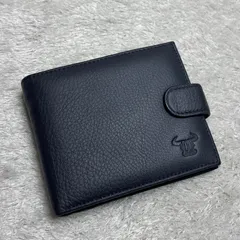 ITALIAN LEATHER イタリアンレザー 二つ折り財布 ネイビー 多収納ポケット