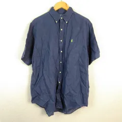 Ralph Lauren ラルフローレン 半袖シャツ ロゴ刺繍 ネイビー Lサイズ メンズ 古着 シティーボーイ アメカジ ストリート