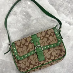 （o）希少 コーチ COACH ショルダーバッグ グリーン モノグラム スタッズ　レディース /0204