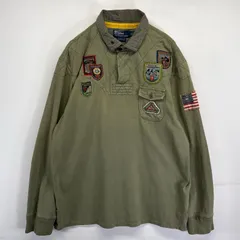 古着 ポロバイラルフローレン Polo by Ralph Lauren ラガーシャツ ワッペン スウェット 胸ポケット エルボーパッチ XL  グリーン系 メンズ