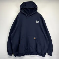 古着 カーハート Carhartt パーカー スウェット プルオーバー  ワンポイントロゴ 厚手 大きいサイズ 3XL  ネイビー メンズ
