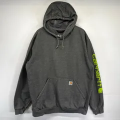 古着 カーハート Carhartt パーカー スウェット ワンポイントロゴ フーディ プルオーバー  袖ロゴプリント L  グレー系 メンズ