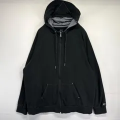 古着 ラッセル Russell パーカー 無地 フルジップ スウェット フーディ 大きいサイズ 2XL  ブラック系 メンズ
