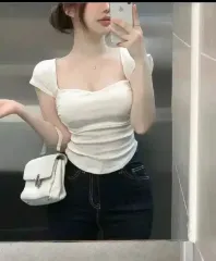 エイブリー L ローブ ハートシェイプド ネック シャーリング フレンチスリーブ 清純系 セクシー グラム Tシャツ ショートトップス