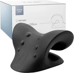 [めざましTVで紹介] MyComfort 首 ストレッチ 首枕 [自宅でたった5分] 首 肩 肩甲骨 を伸ばす 枕 首用 肩用 健康器具 首まくら ネックリラックスピロー ブラック, ストレッチモデル
